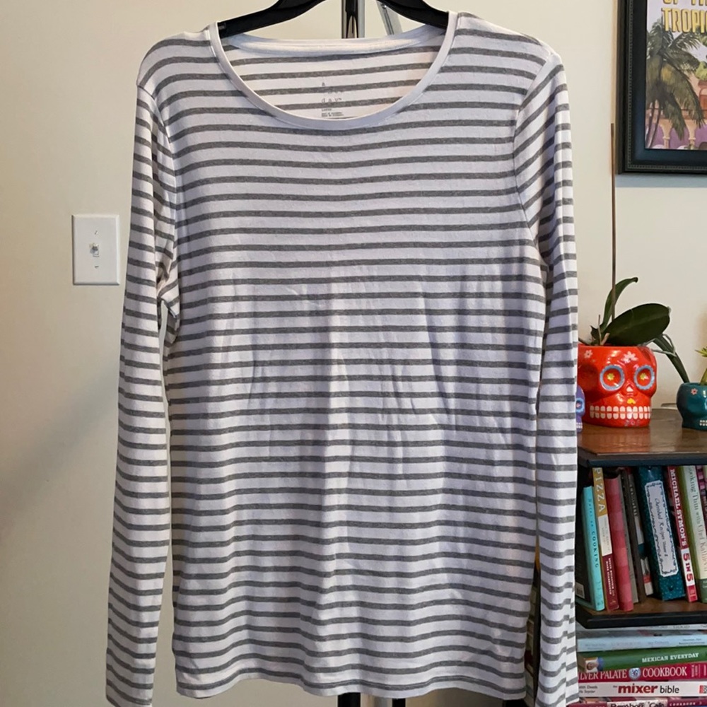 Grey and white striped shirt size L